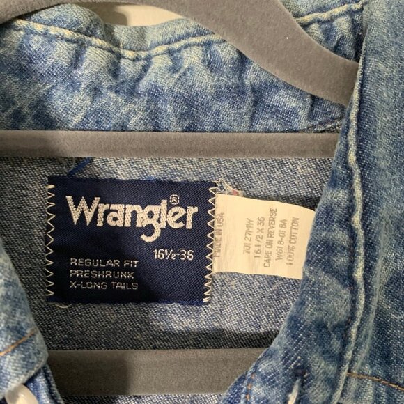 Vintage Wrangler pearl snap collared button front long sleeve denim jean shirt - Picture 5 of 9